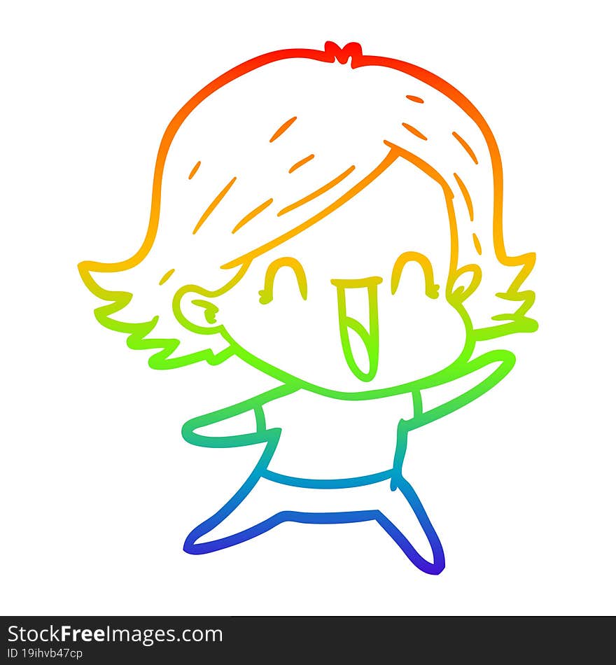 rainbow gradient line drawing of a cartoon happy woman