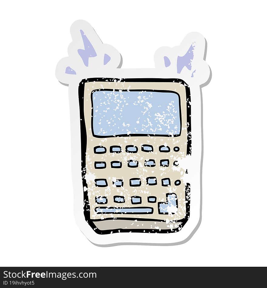 distressed sticker of a cartoon calculator