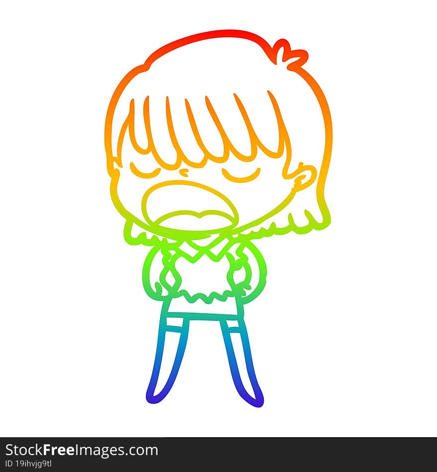 rainbow gradient line drawing cartoon woman talking loudly