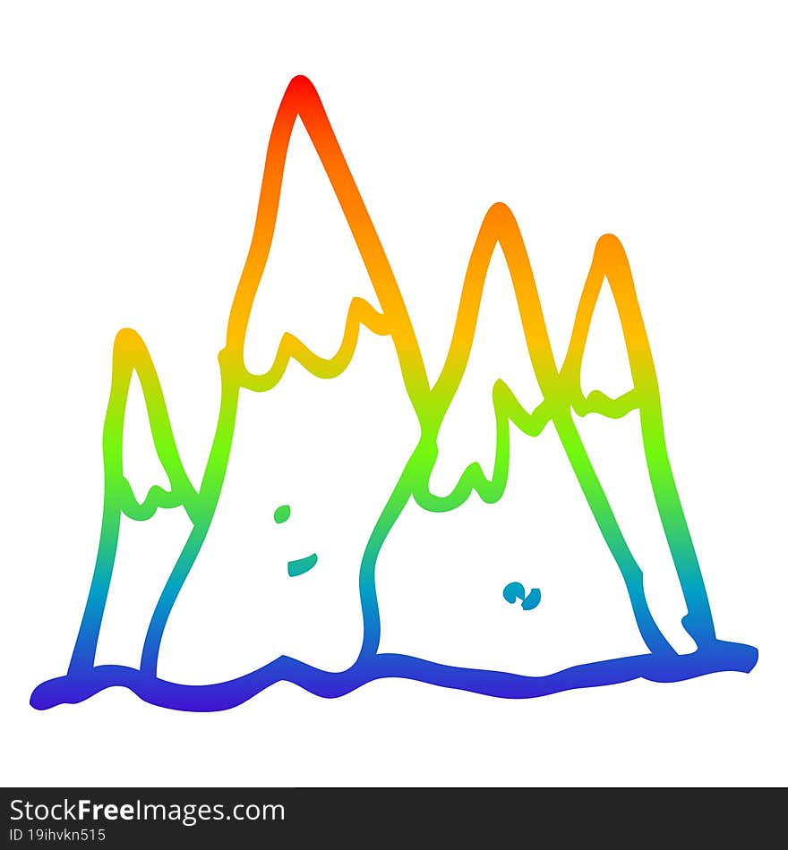 rainbow gradient line drawing of a cartoon tall mountains