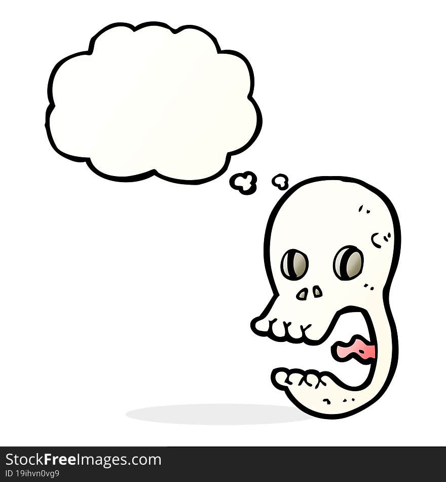 funny cartoon skull with thought bubble