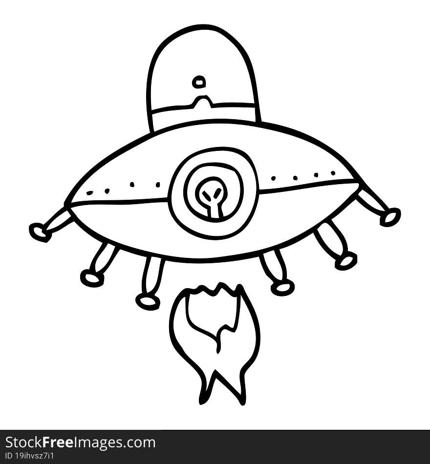 line drawing cartoon alien spaceship