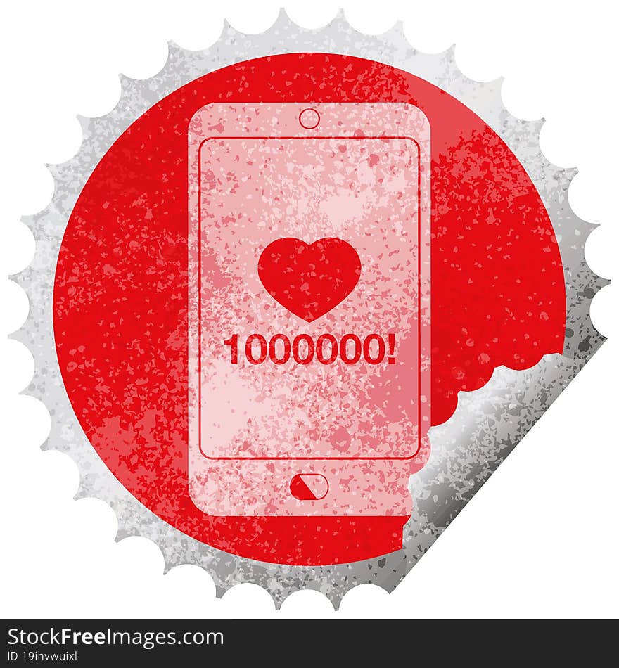 mobile phone showing 1000000 likes circular peeling sticker