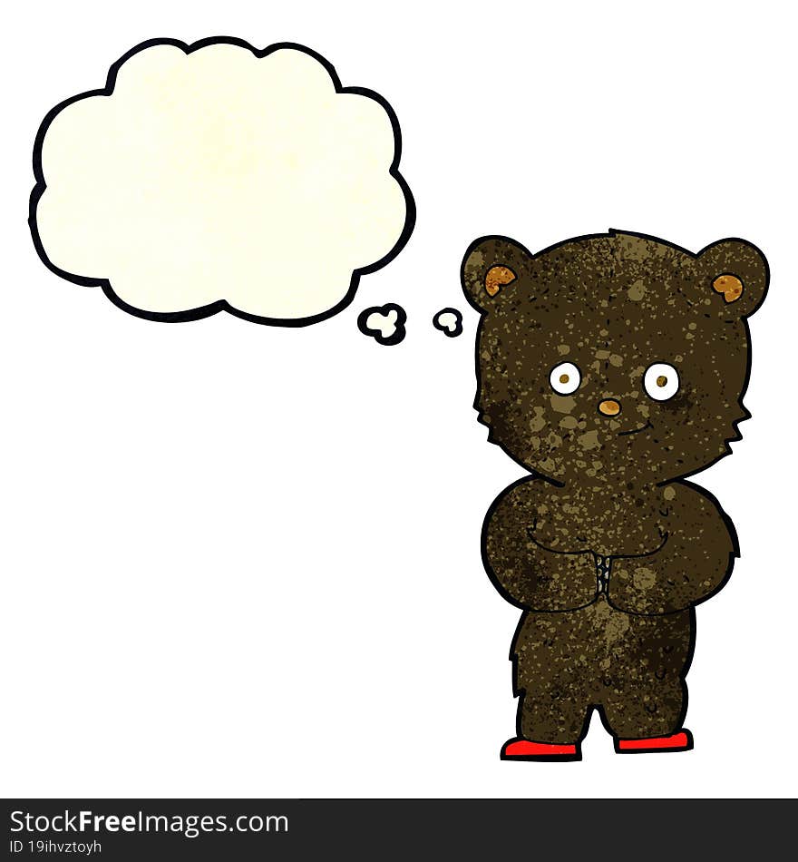 cartoon teddy black bear cub with thought bubble