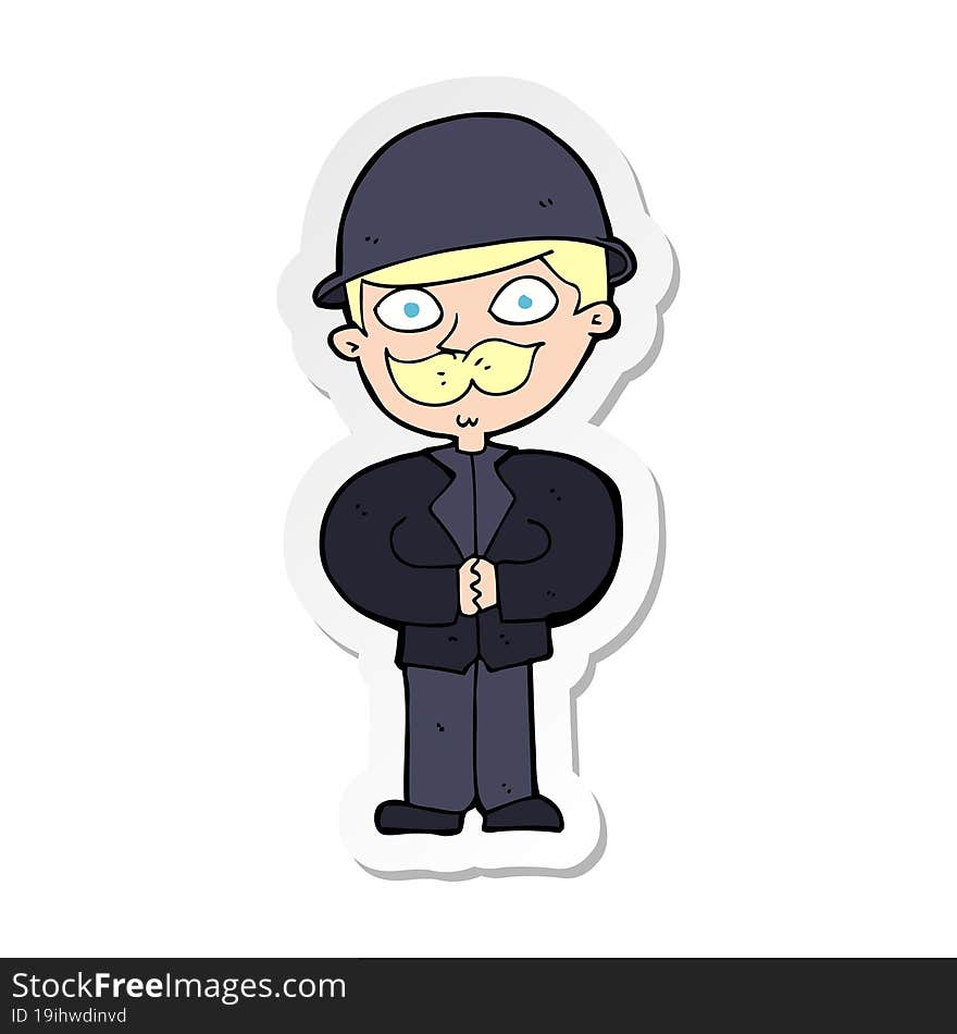 sticker of a cartoon man in bowler hat