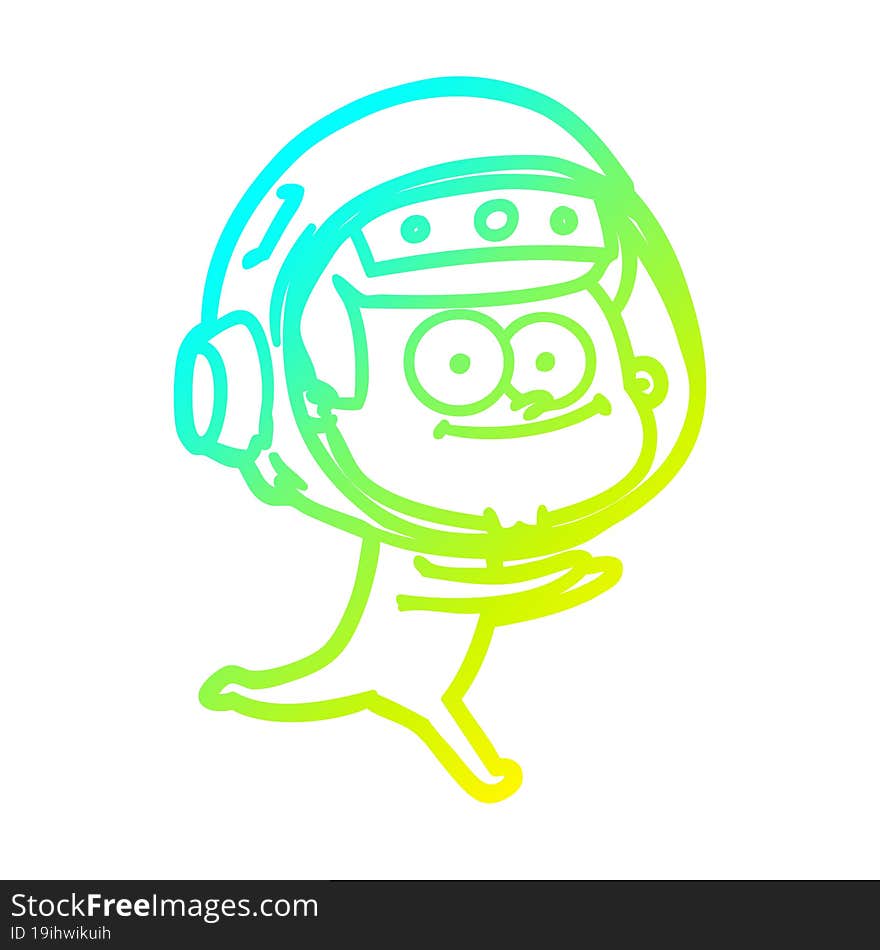 cold gradient line drawing of a happy astronaut cartoon