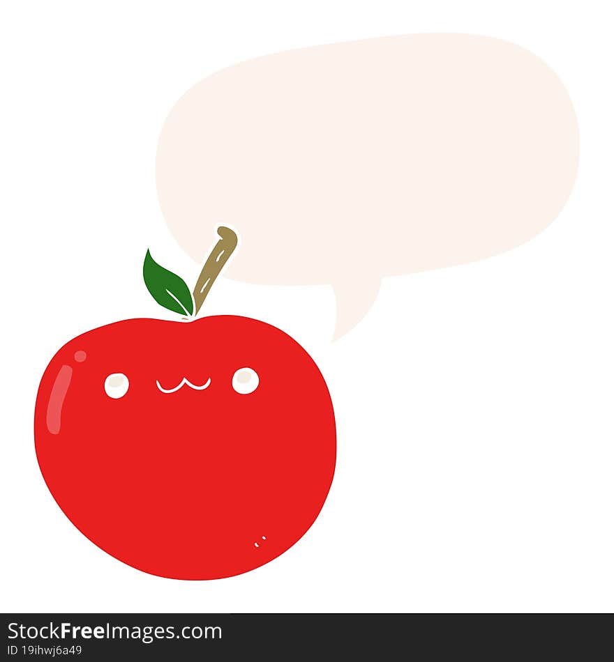 cartoon cute apple and speech bubble in retro style