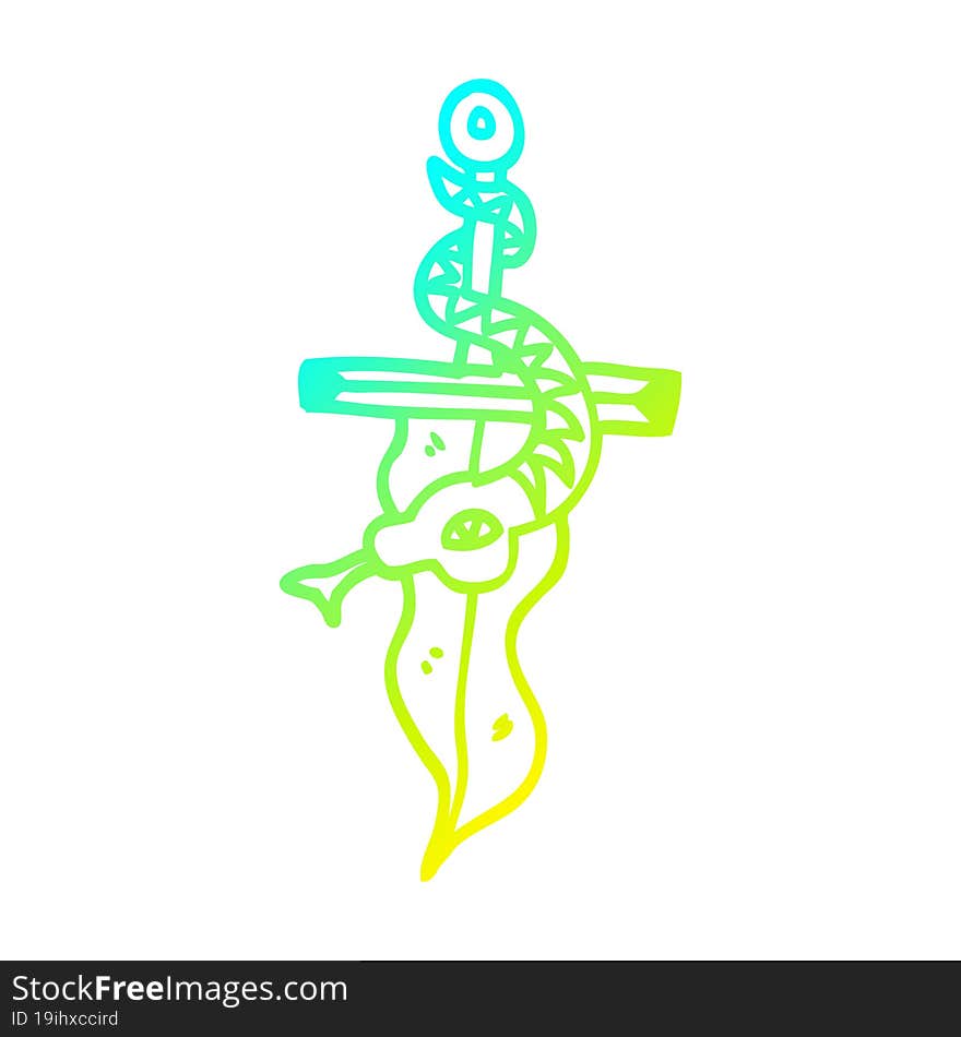 Cold Gradient Line Drawing Cartoon Dagger And Snake Tattoo