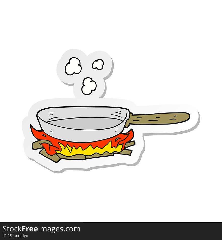 sticker of a cartoon frying pan on fire