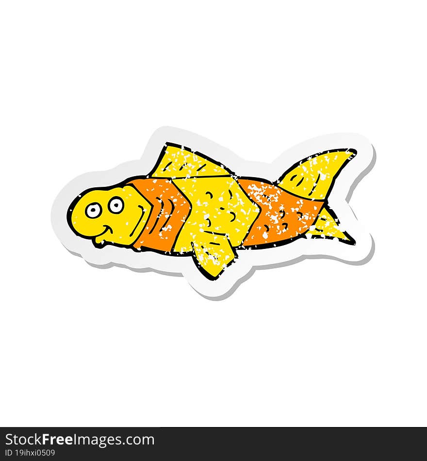 retro distressed sticker of a cartoon funny fish