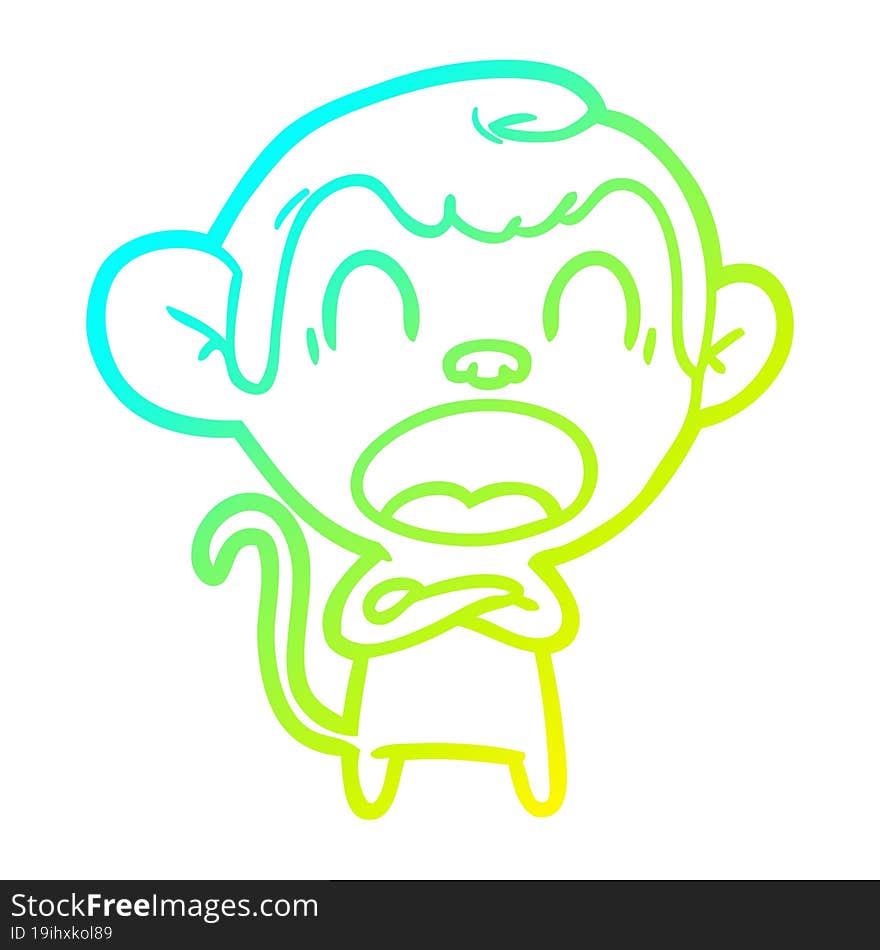 cold gradient line drawing shouting cartoon monkey