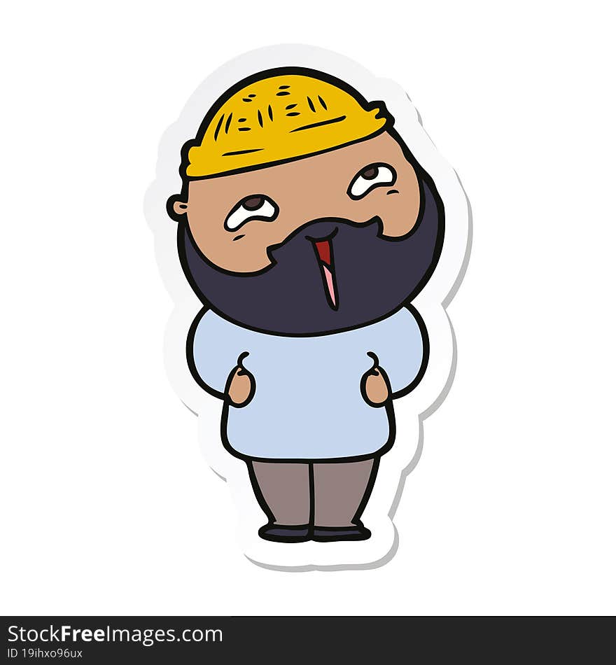 Sticker Of A Cartoon Happy Bearded Man