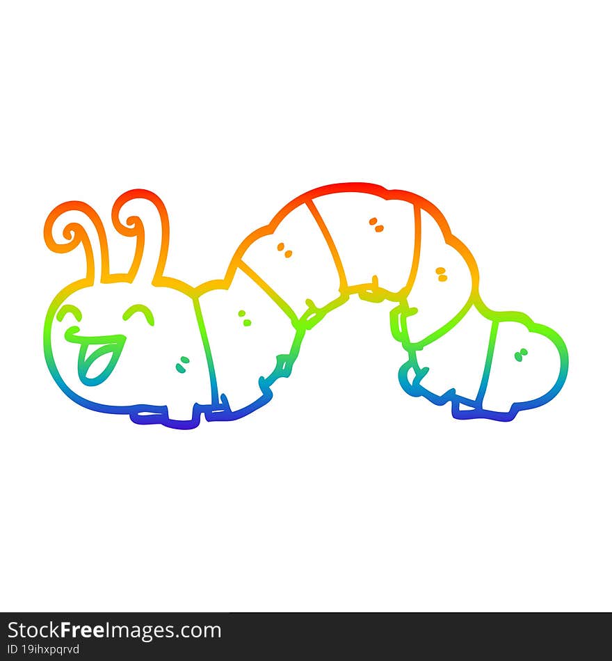 rainbow gradient line drawing cartoon laughing caterpillar