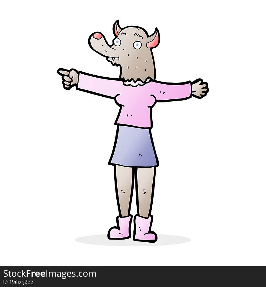 cartoon pointing werewolf woman