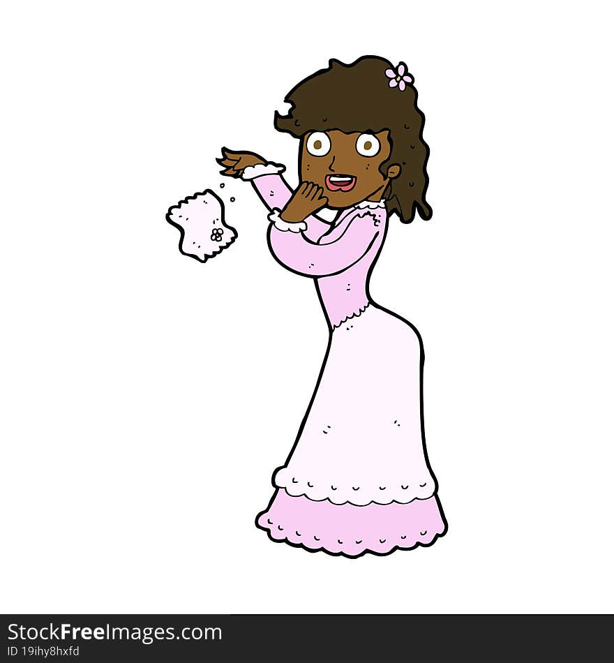 cartoon victorian woman dropping handkerchief