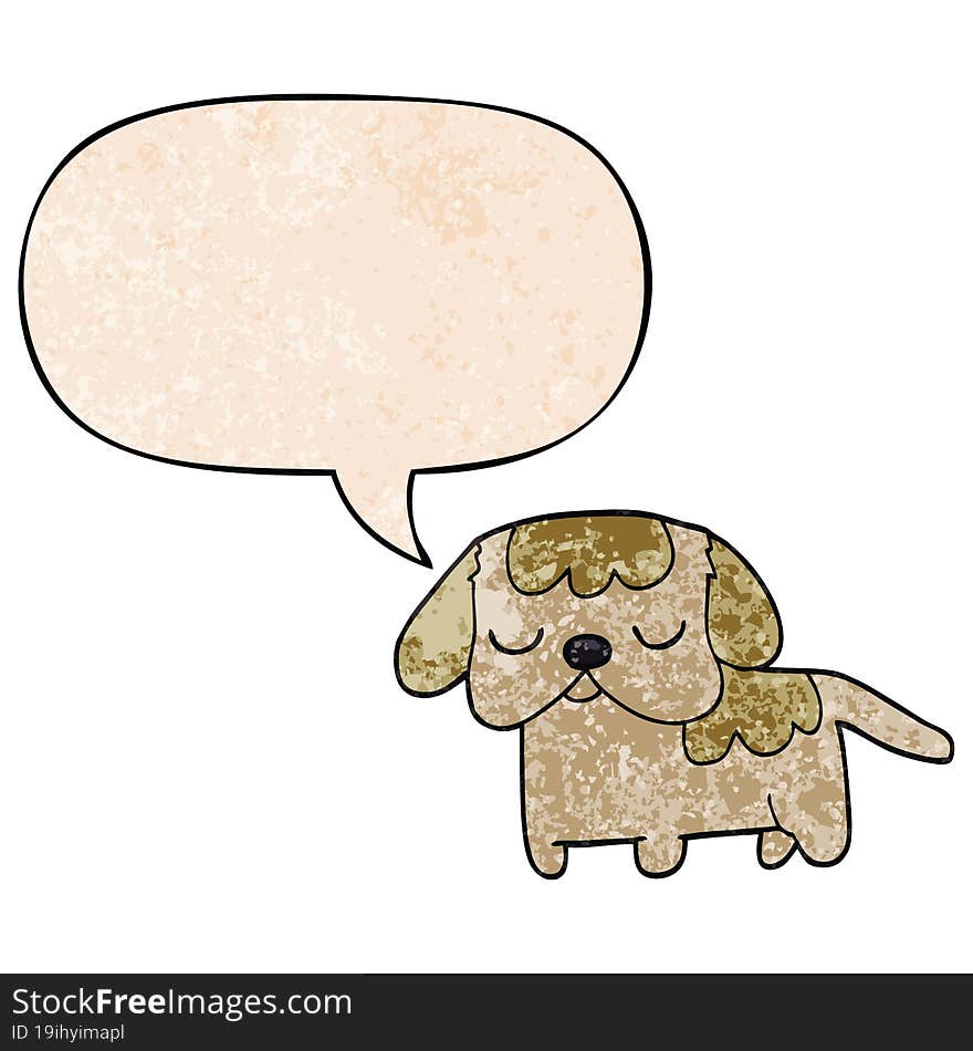 Cute Cartoon Puppy And Speech Bubble In Retro Texture Style