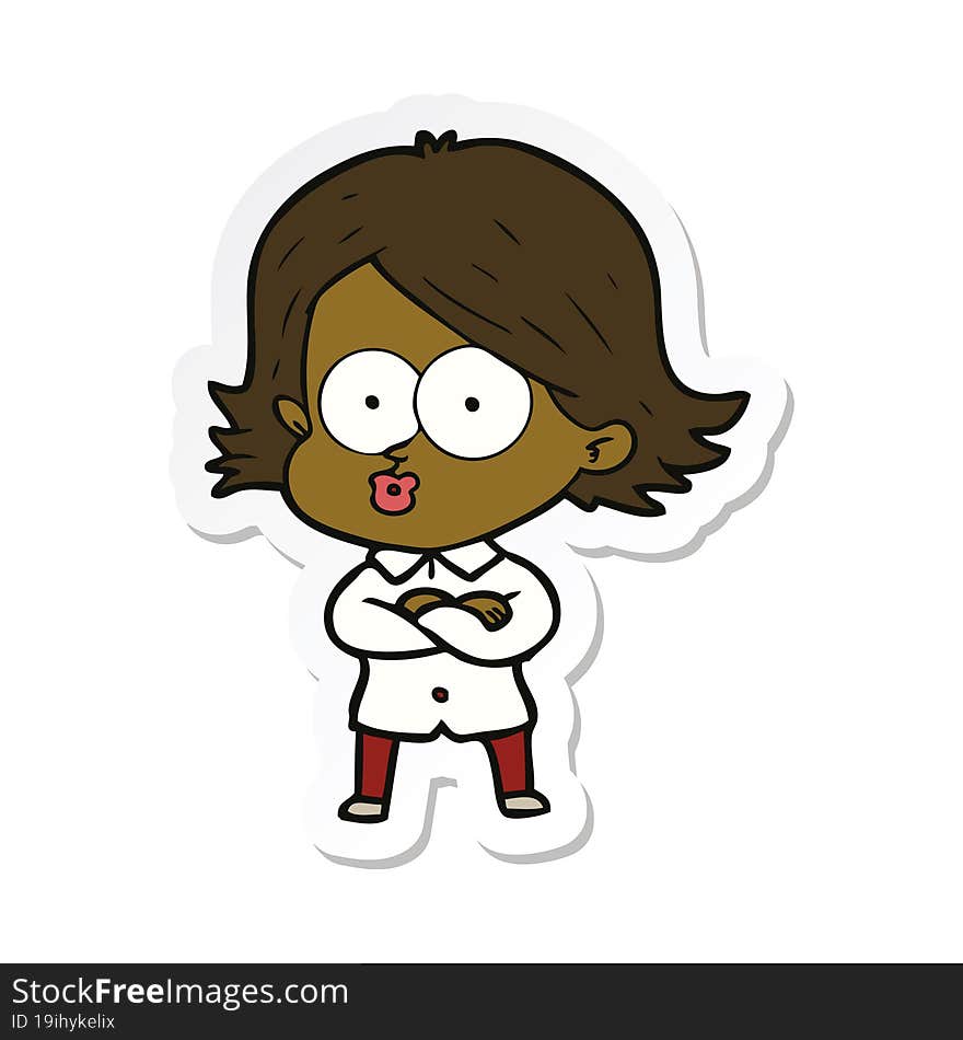 sticker of a cartoon girl pouting