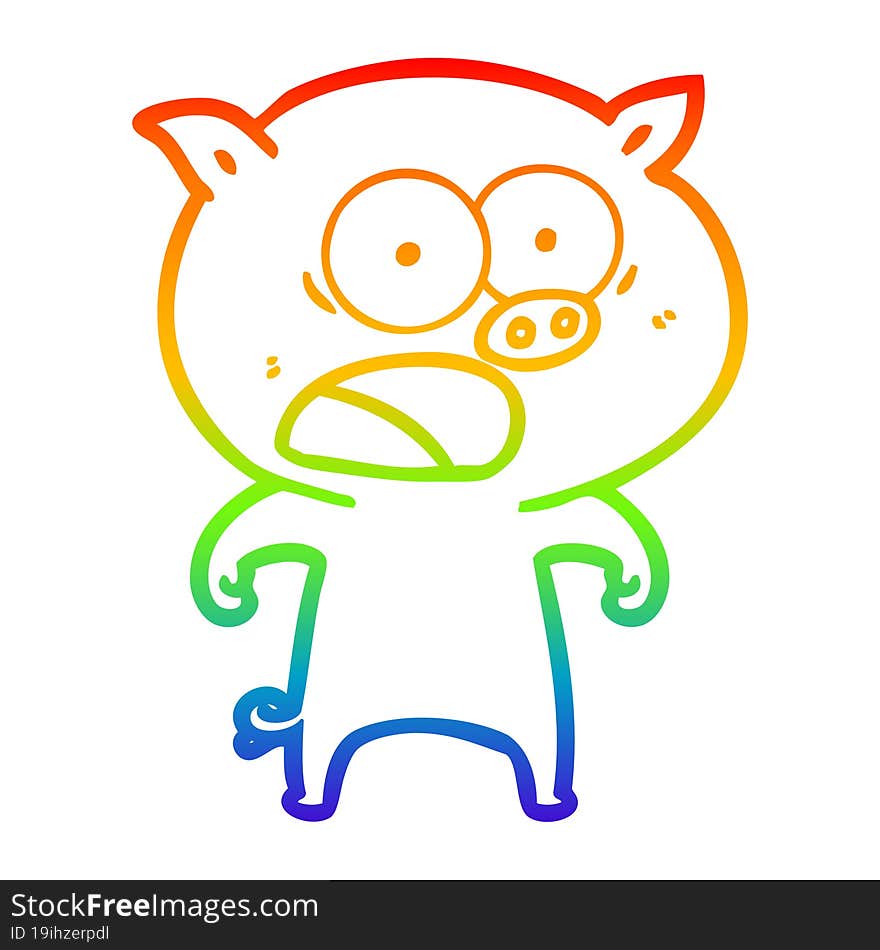 rainbow gradient line drawing of a cartoon pig shouting