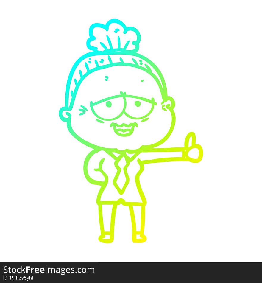 cold gradient line drawing cartoon happy old lady