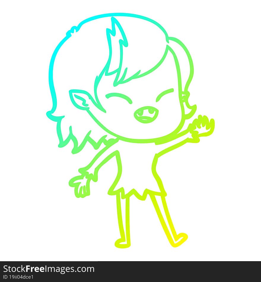 cold gradient line drawing of a cartoon laughing vampire girl