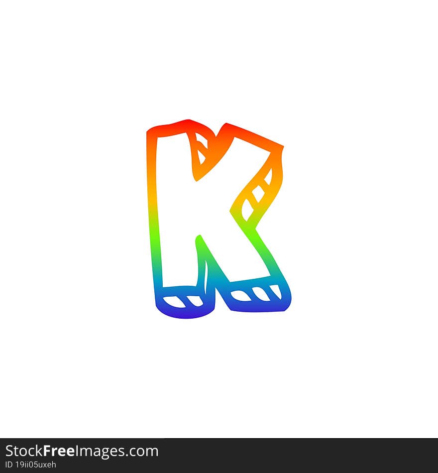 rainbow gradient line drawing of a cartoon letter k