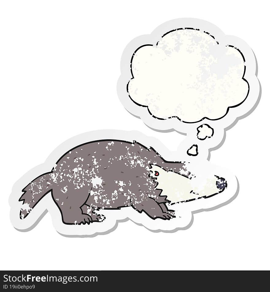 Cartoon Badger And Thought Bubble As A Distressed Worn Sticker