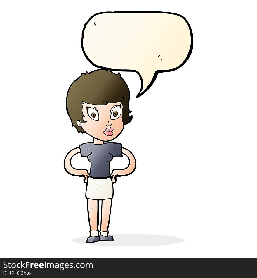 cartoon woman with hands on hips with speech bubble