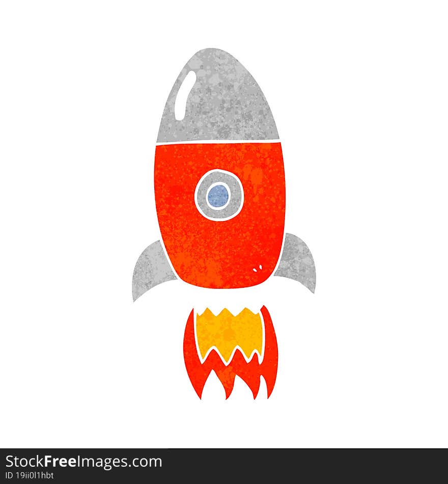 retro cartoon flying rocket