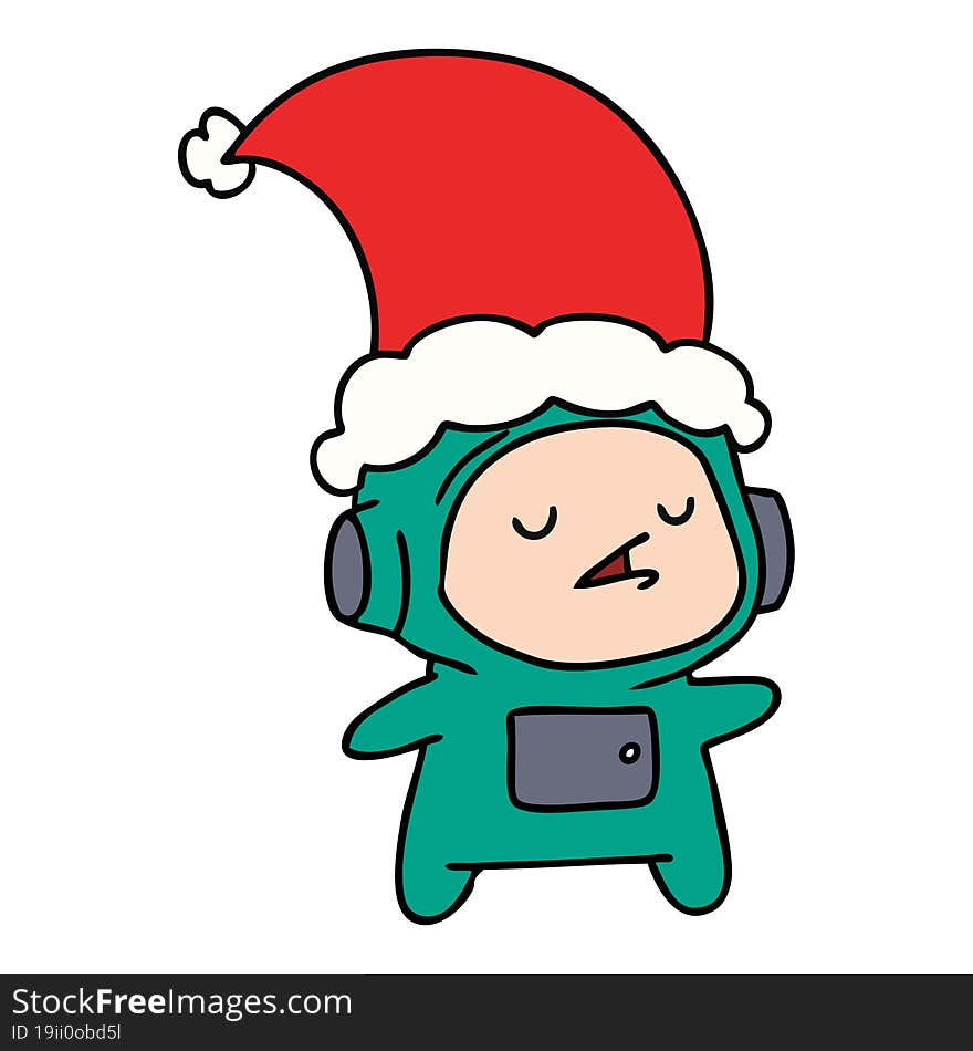 hand drawn christmas cartoon of kawaii astronaut