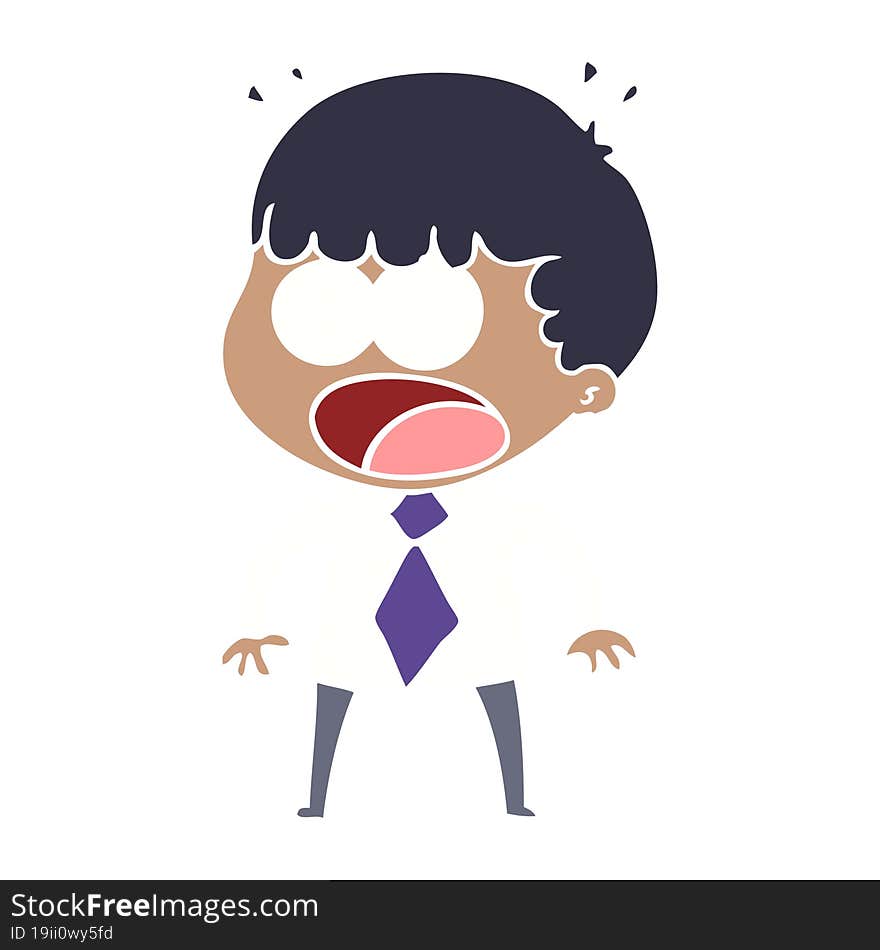 flat color style cartoon shocked man in shirt and tie