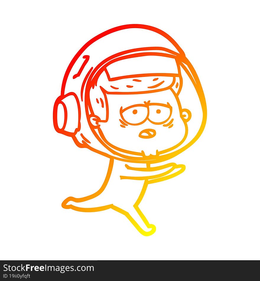 Warm Gradient Line Drawing Cartoon Tired Astronaut