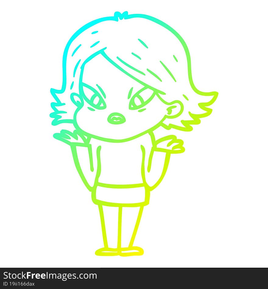 cold gradient line drawing cartoon stressed woman