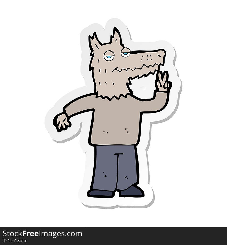 Sticker Of A Cartoon Happy Wolf Man