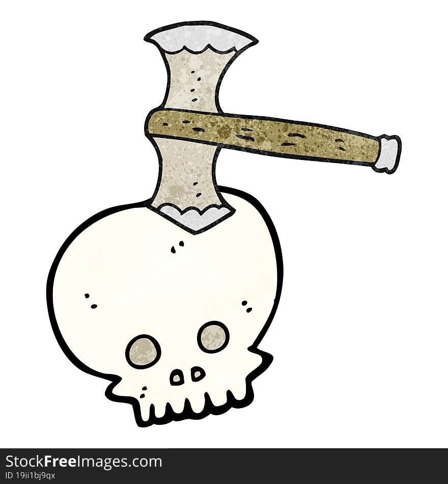 freehand textured cartoon axe in skull