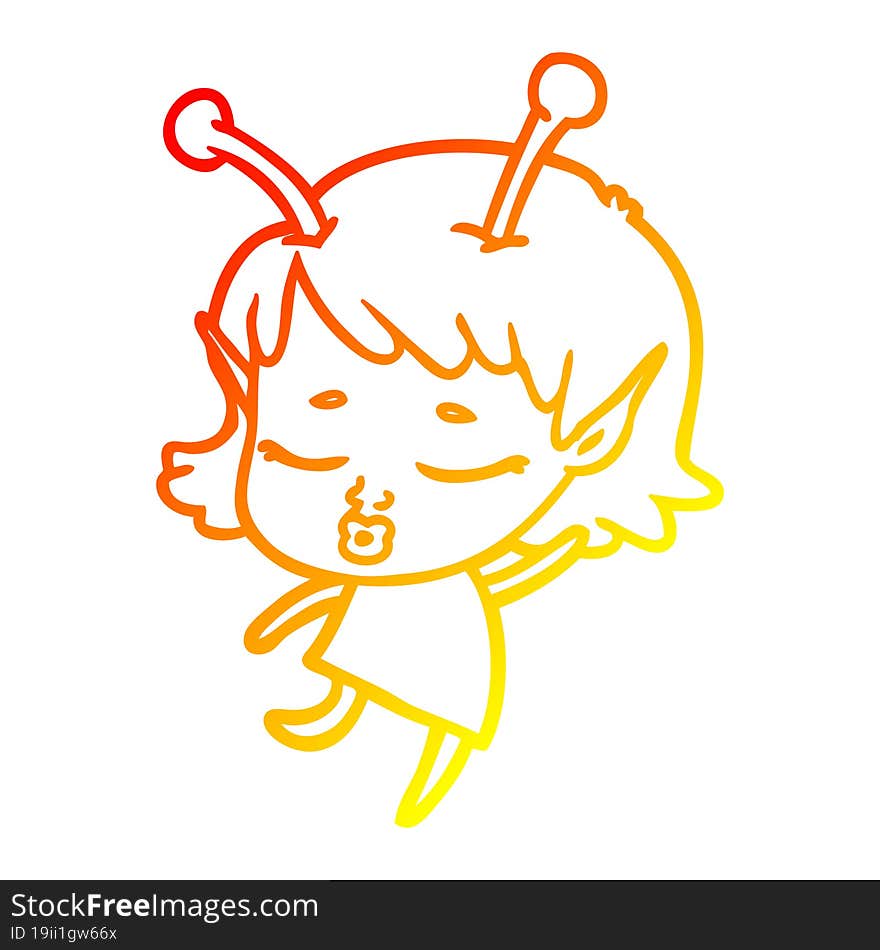 warm gradient line drawing cute alien girl cartoon