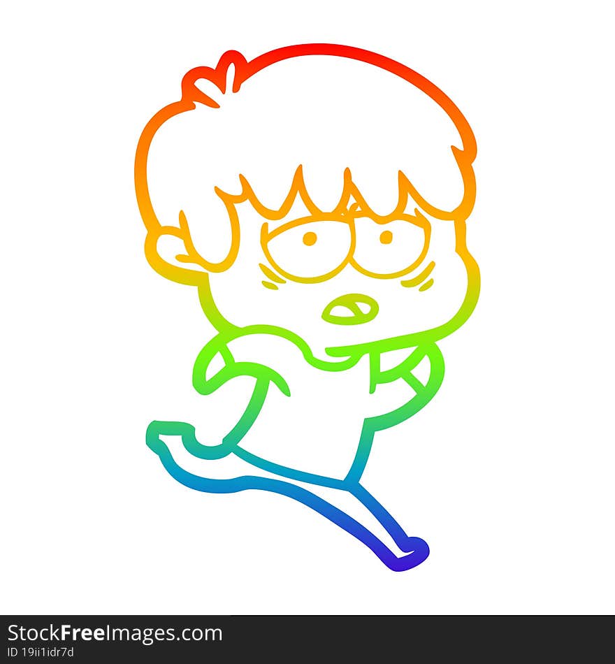 Rainbow Gradient Line Drawing Cartoon Exhausted Boy