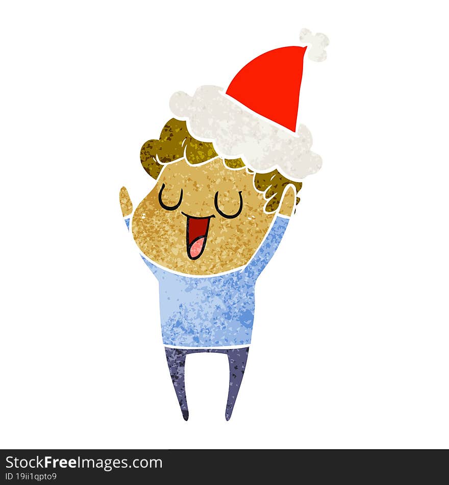 laughing retro cartoon of a man wearing santa hat