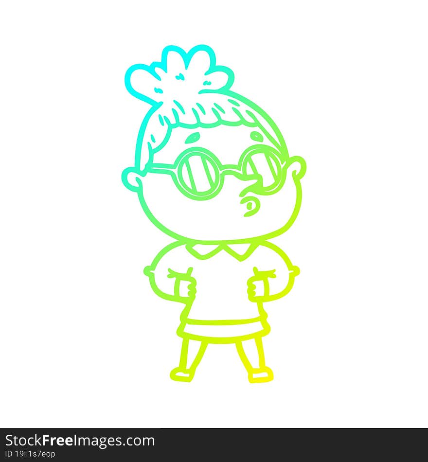 cold gradient line drawing cartoon woman wearing glasses