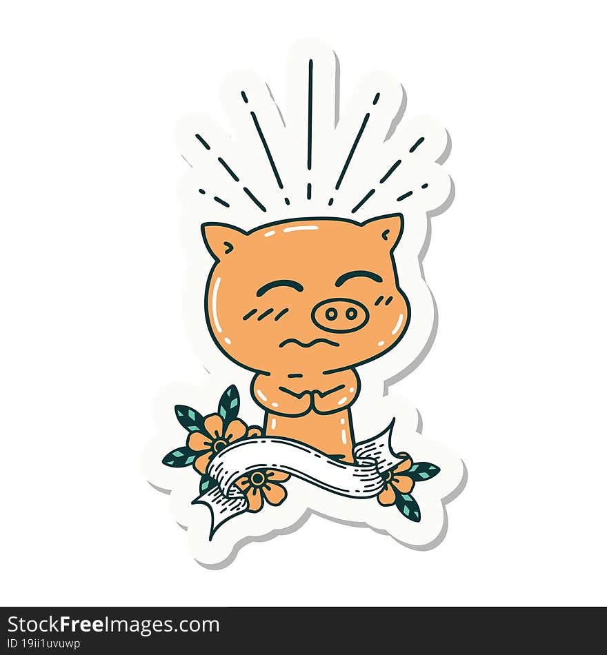 sticker of tattoo style nervous pig character