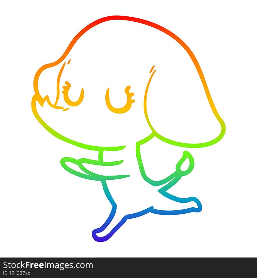 Rainbow Gradient Line Drawing Cute Cartoon Elephant