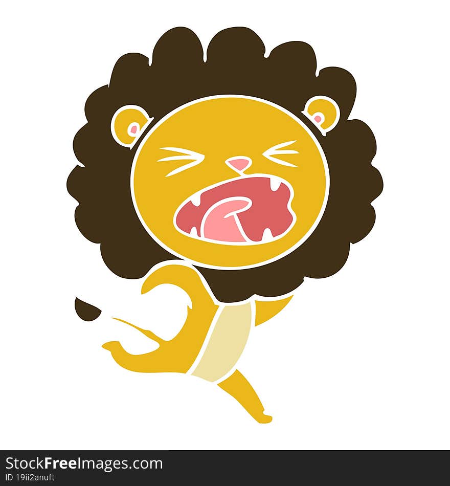 flat color style cartoon running lion