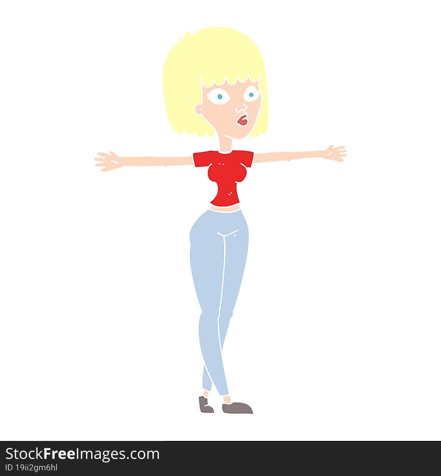 flat color illustration of a cartoon woman spreading arms