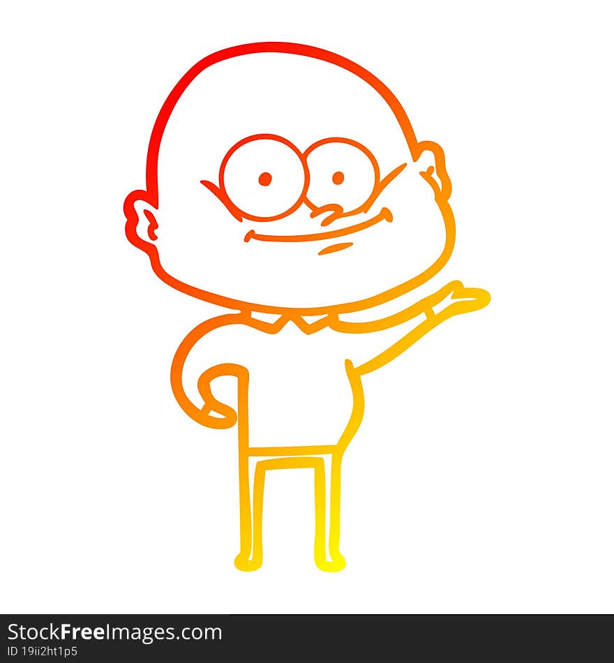 Warm Gradient Line Drawing Cartoon Bald Man Staring