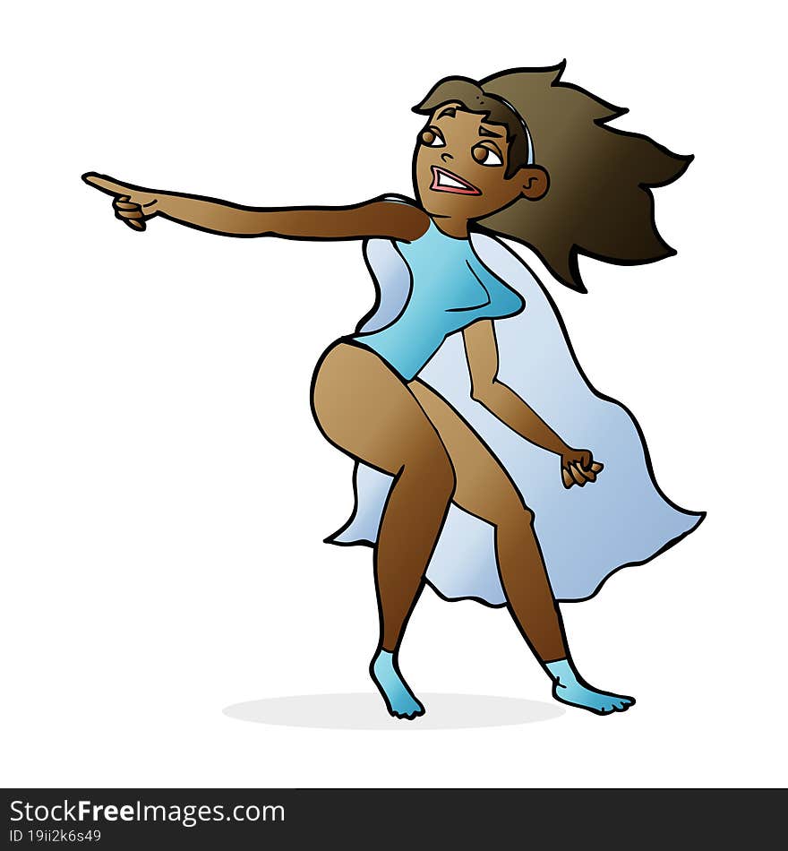 Cartoon Superhero Woman Pointing