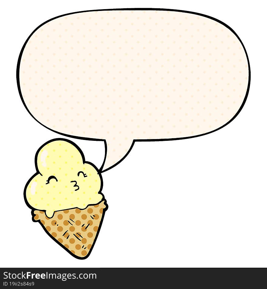 Cartoon Ice Cream And Speech Bubble In Comic Book Style