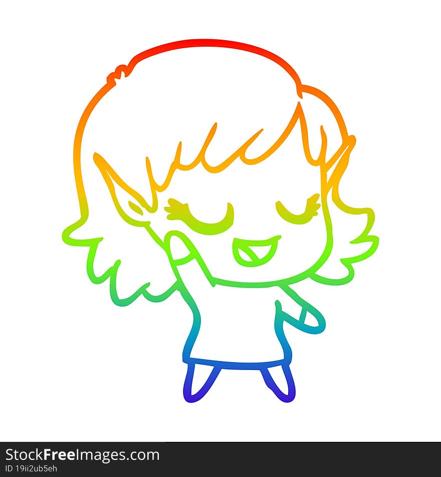 rainbow gradient line drawing happy cartoon elf girl