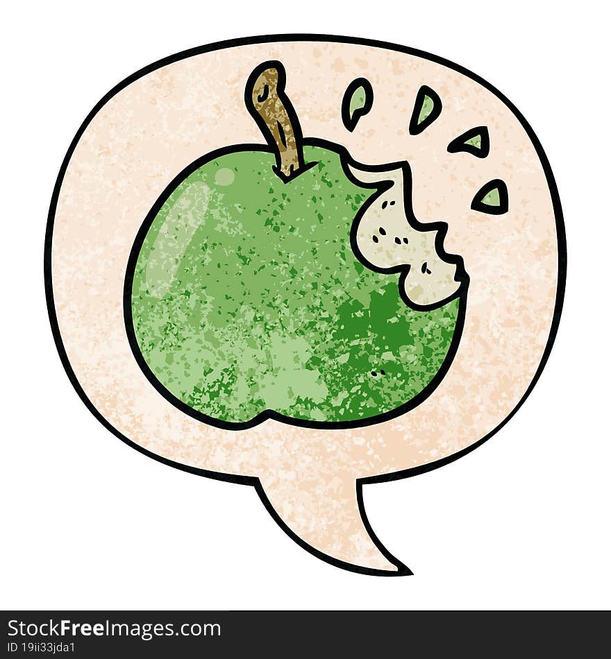 cartoon fresh bitten apple and speech bubble in retro texture style