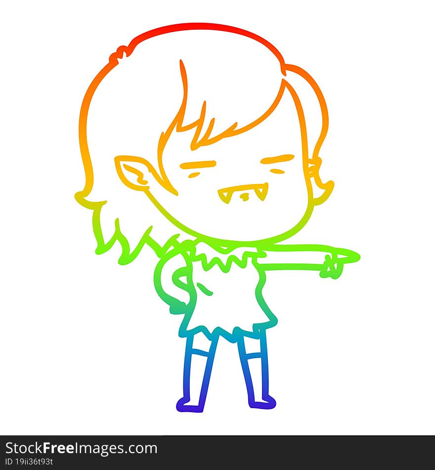 rainbow gradient line drawing cartoon undead vampire girl pointing