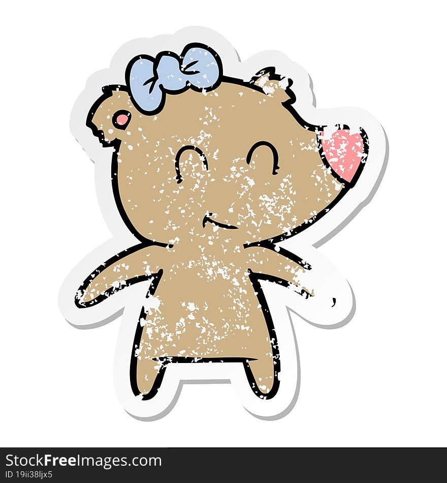 distressed sticker of a female bear cartoon