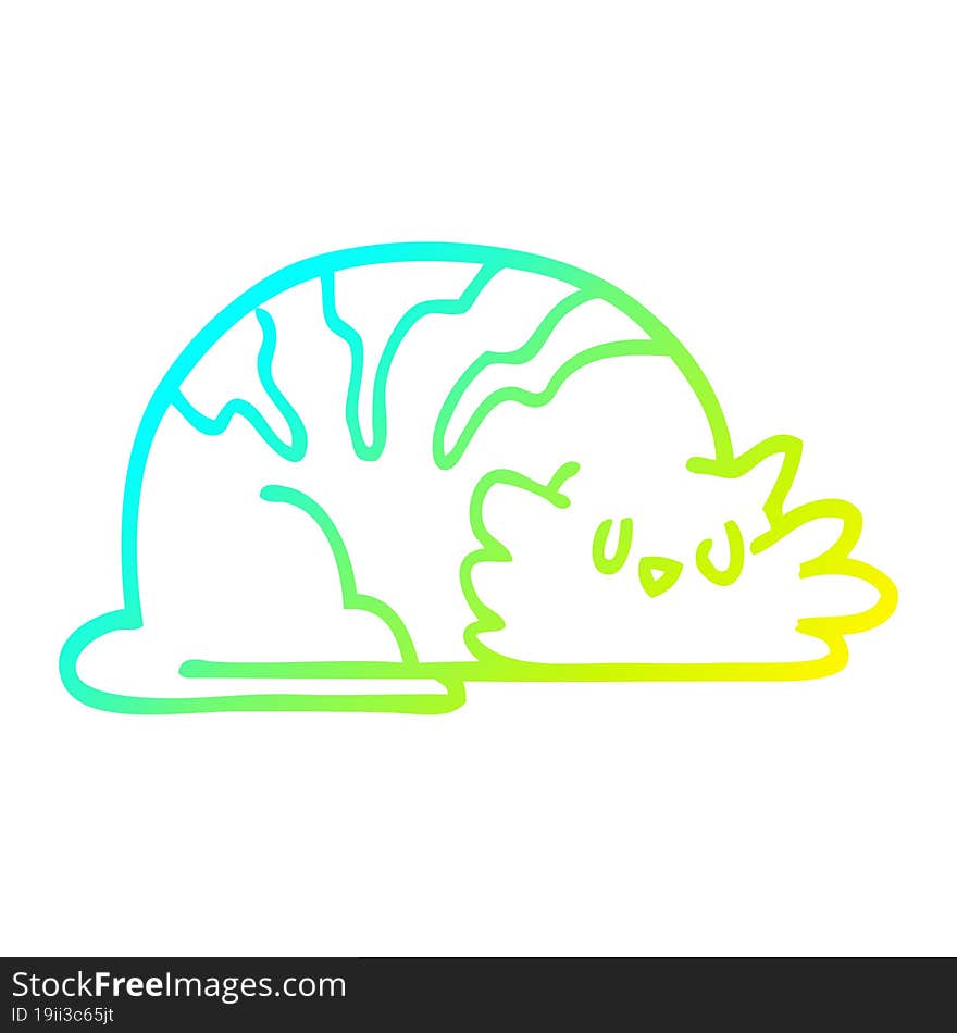 cold gradient line drawing cartoon sleepy cat